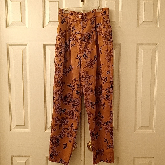 House of Harlow 1960 Floral Trousers in Mustard and Navy - Picture 1 of 5
